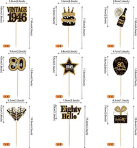 36PCS Happy 80th Birthday Cupcake Toppers Double Sided Black Gold - Vintage / 80th - image 2