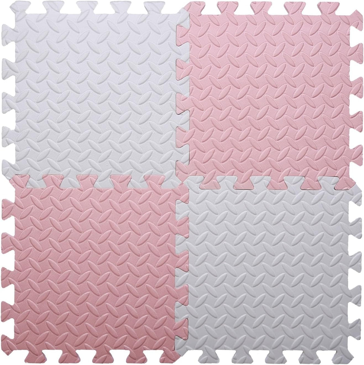 16 Tiles Foam Play Mat, Soft & Safe EVA Foam Mats for Floor - White/Loli Pink - image 4