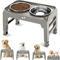 Elevated Bowls, 4 Height Adjustable Raised Stand With 2 Thick 50oz Stainless Steel Food Bowls - Light Brownish Gray / 8" for Medium Dogs
