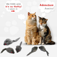 Cat Toys, 6 Pack Furry Rattle Mouse Toy Interactive Cat Toy with Feather Tail, 6 Assorted Faux Fur - 5PCS Faux Fur Grey Cat Mouse Toys - image 3