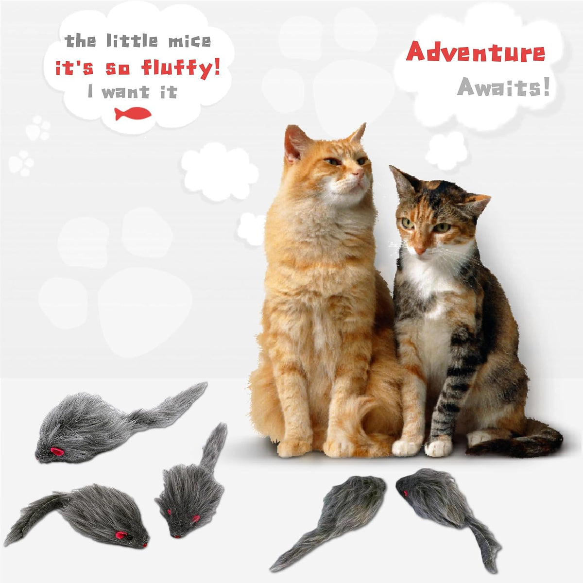 Cat Toys, 6 Pack Furry Rattle Mouse Toy Interactive Cat Toy with Feather Tail, 6 Assorted Faux Fur - 5PCS Faux Fur Grey Cat Mouse Toys - image 3