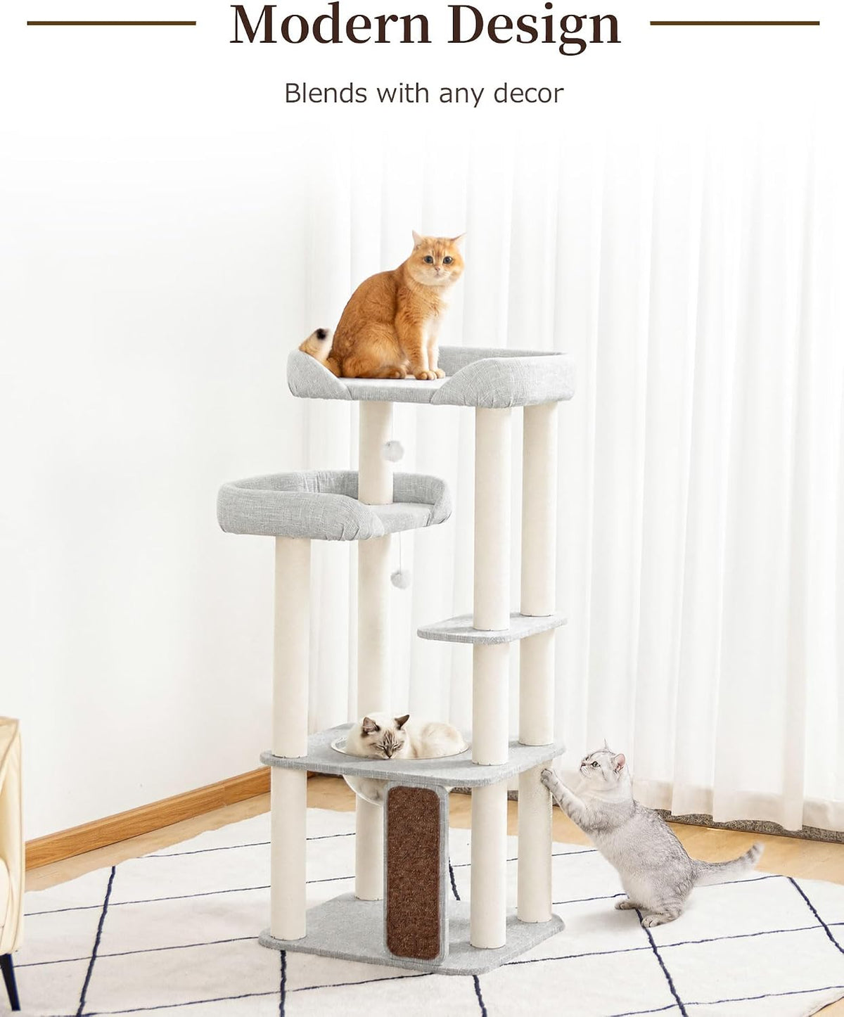 37.5" Cat Tree Tower for Large & Senior Cats, Low-Step Design – Essentials for Cats - Gray 53'' - image 2