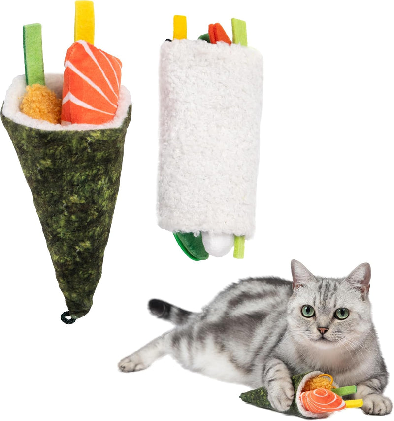 Catify Interactive Cat Toy, Squeaking Mice Set, Beige & Gray - Sushi Roll Multicolored