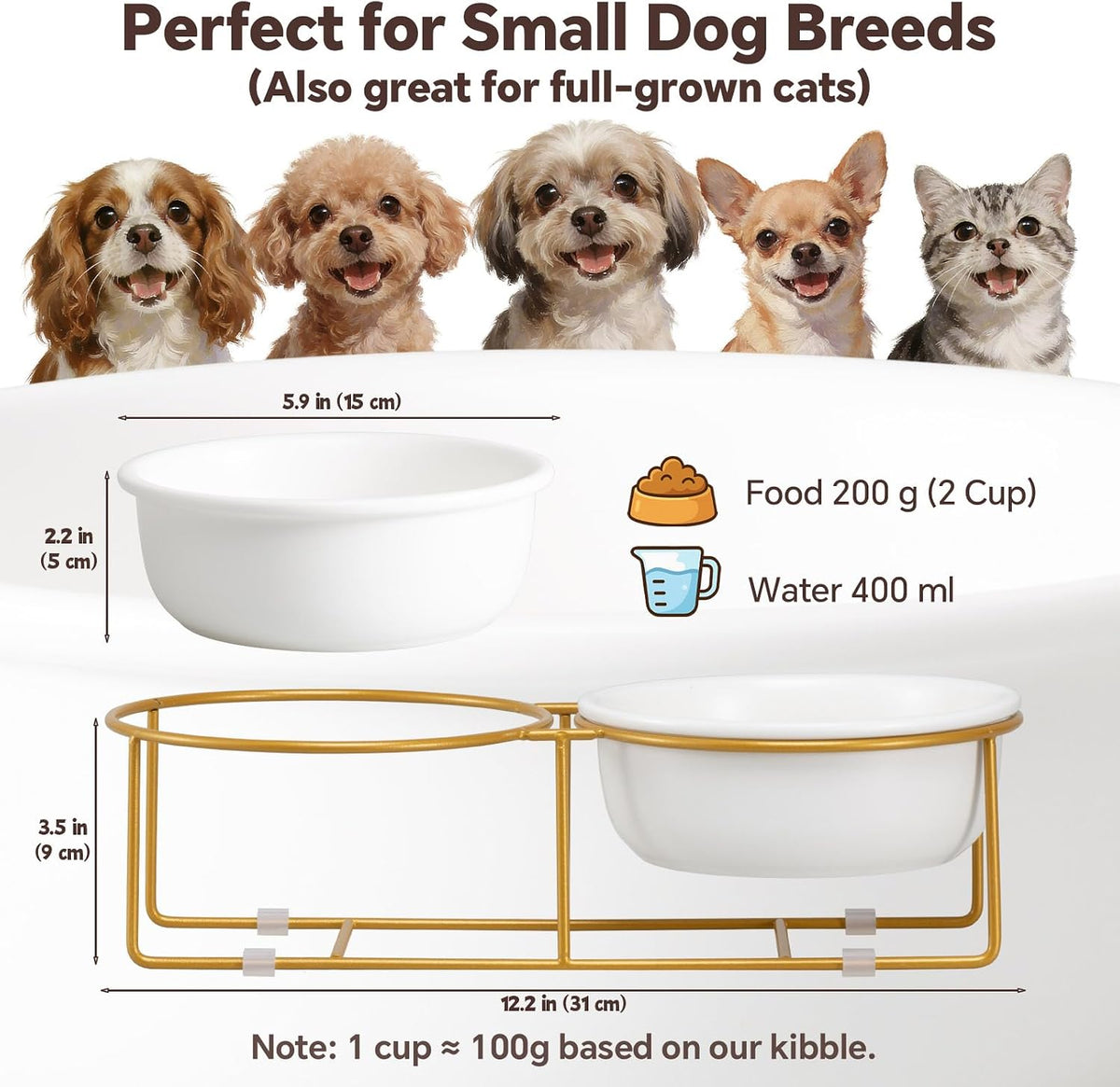 Small Glass Tilted Elevated Cat Dog Bowl Raised Cat Food Water Bowl - Small / White×2-Flat - image 2