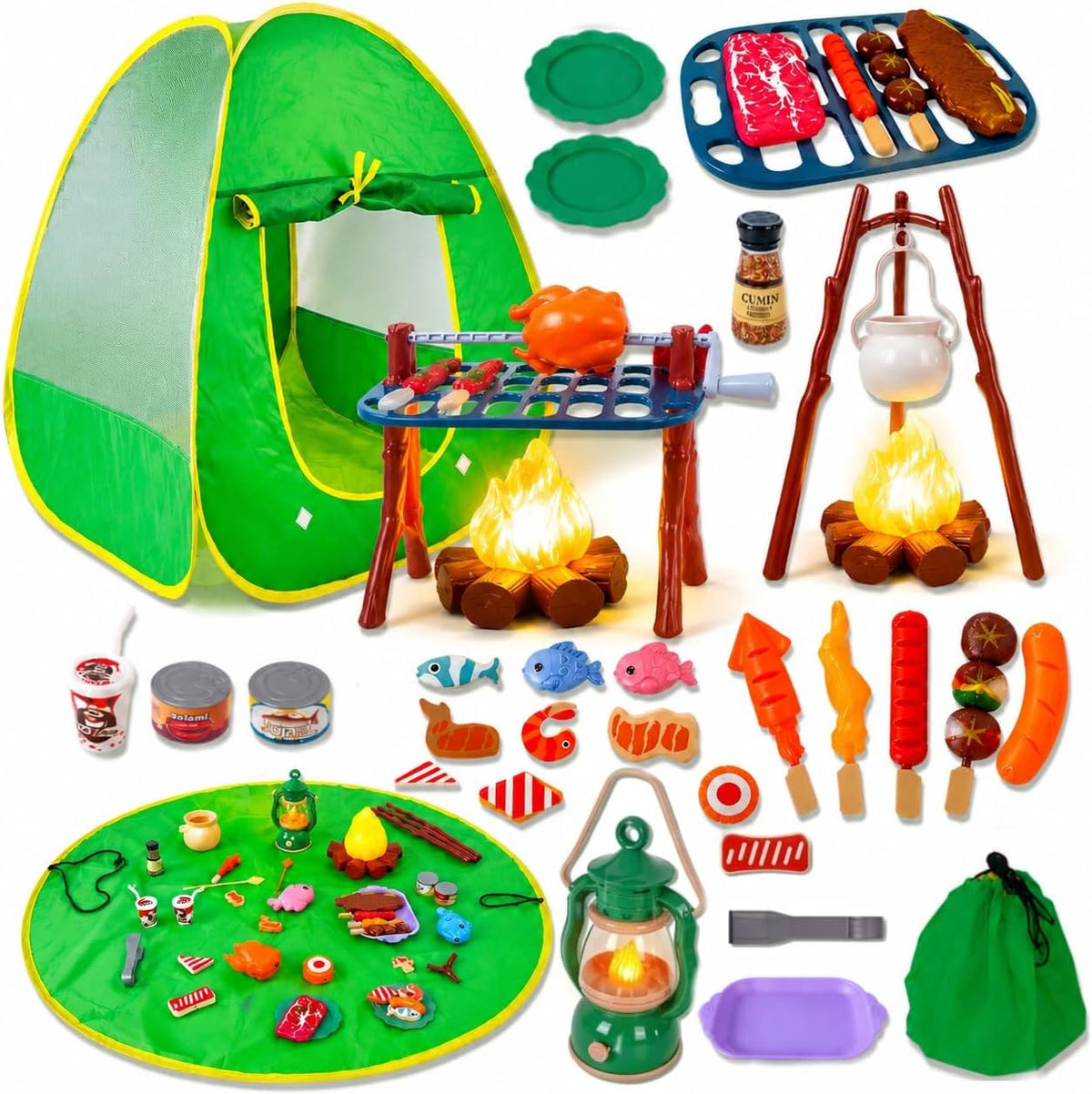 Viwulute kids camping set with pop up play tent, toy camp light and campfire