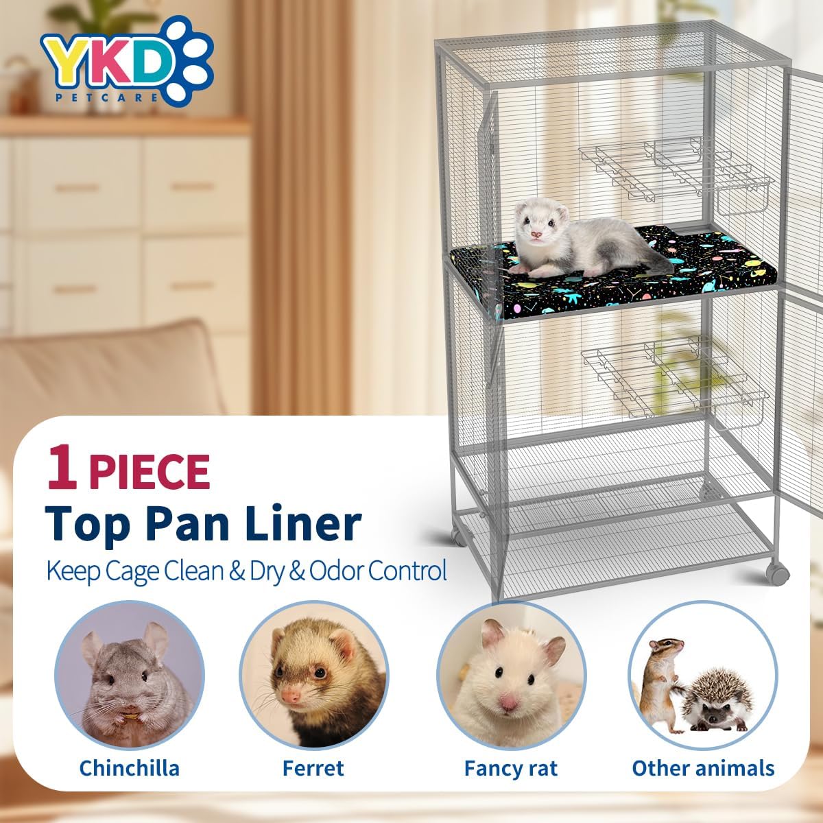 YKD Ferret Cage Liners for Ferret Nation & Critter Nation Cages – Daily Care for Small Pets - Top Pan Liner / Black - image 2