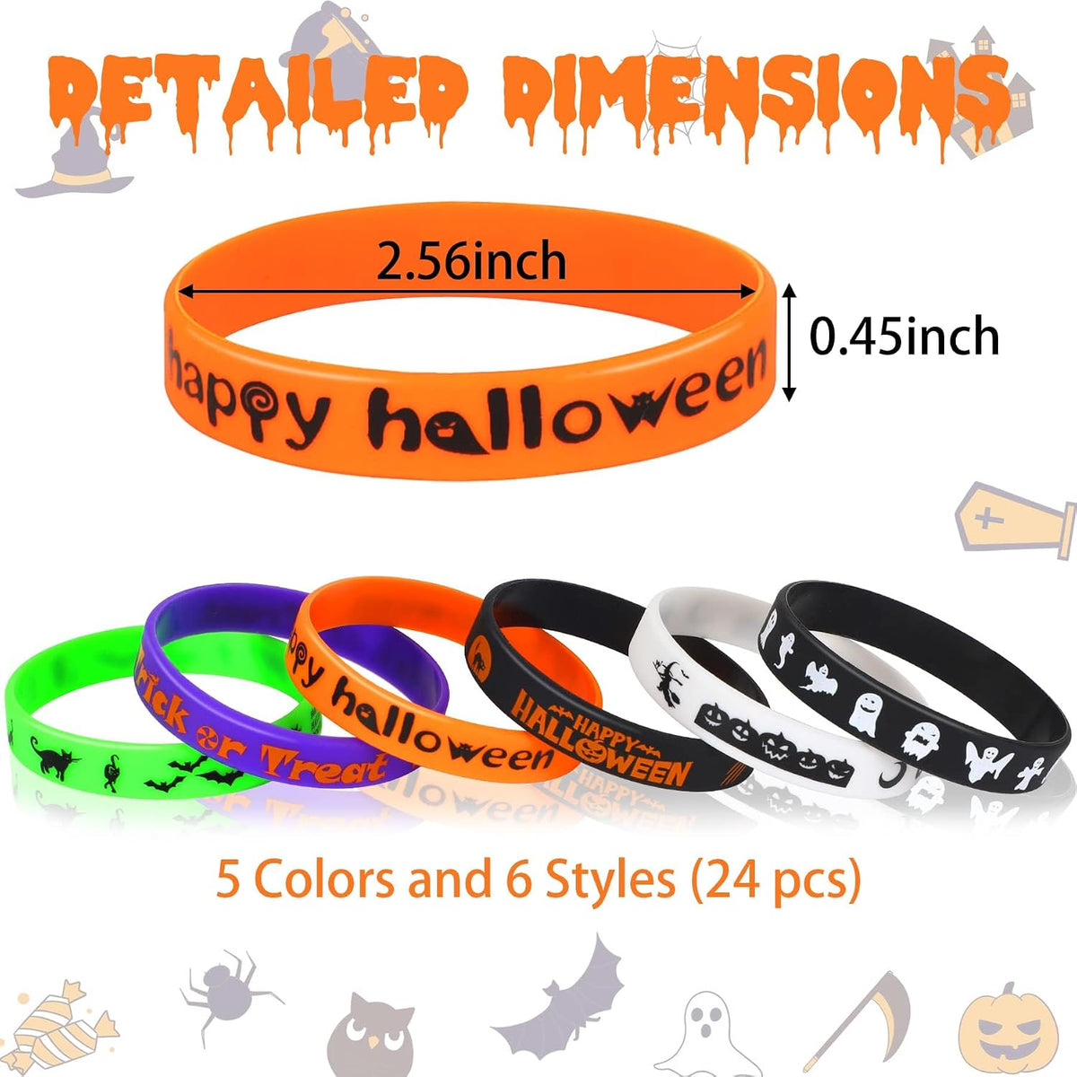 JUNEBRUSHS 24pcs Halloween Silicone Bracelets - Halloween Style - image 2