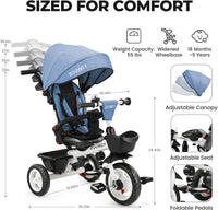 EOOWOY 7 in 1 Toddler Tricycle - Blue - image 3