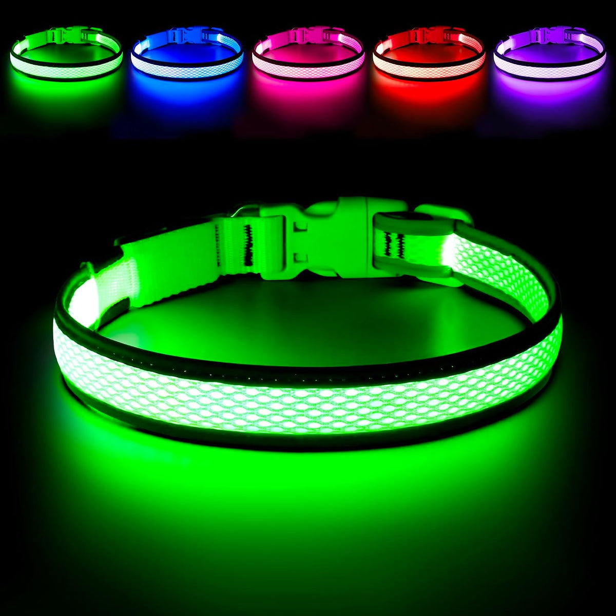 Flashseen LED Dog Collar, Light Up Dog Collar USB Rechargeable – Essentials for Dogs - Green / Large