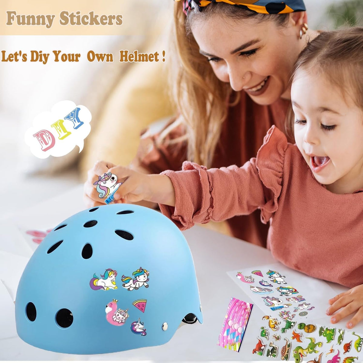 FOOKCIAN Kids Helmet,Toddler Skateboard Helmets for Ages 2-3-5-8-14 Years Boys Girls with Knee - Light blue / Small: 18.9"-21.3" / 3-8 year - image 2