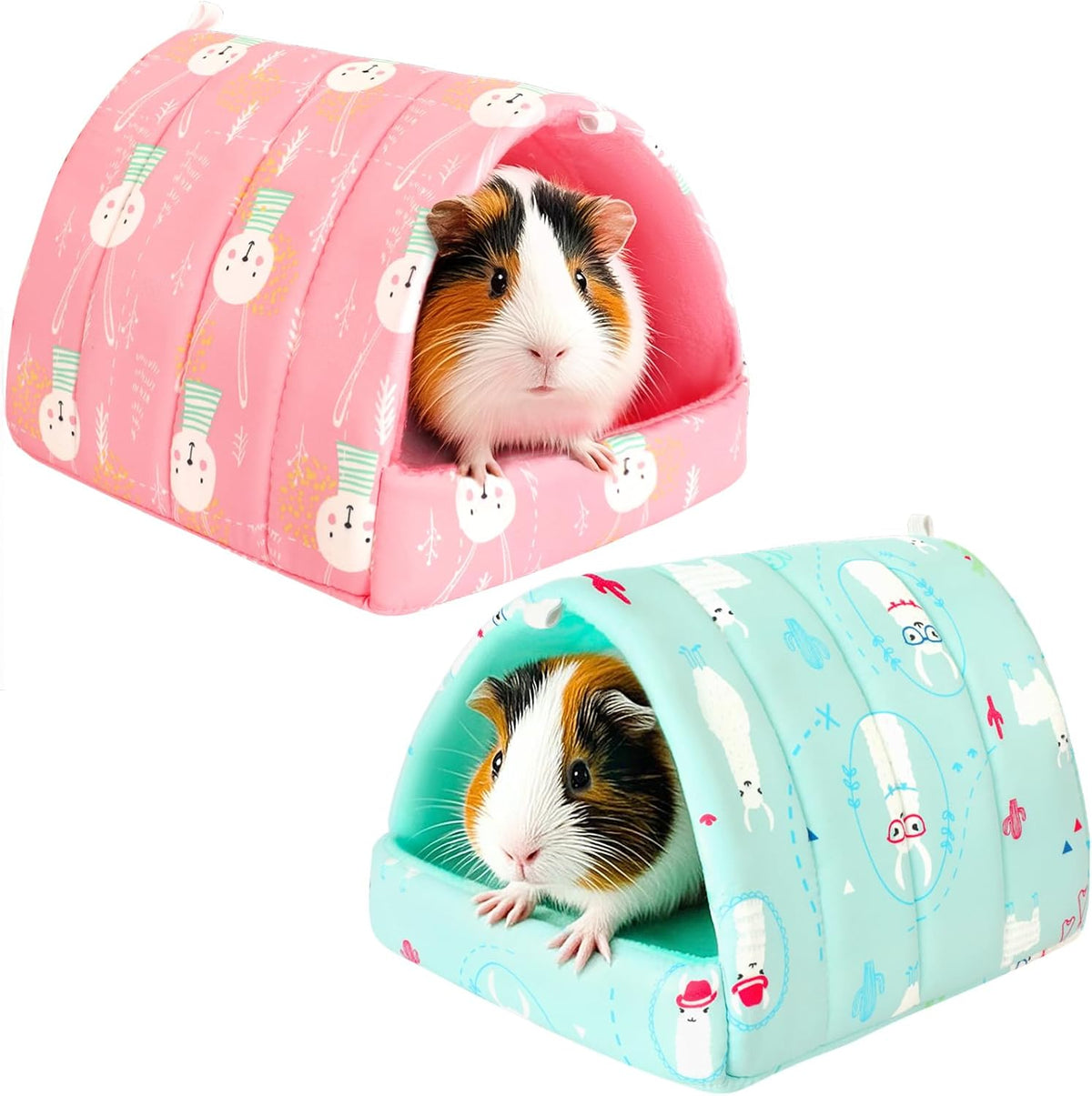 UPINS 2 Pack Guinea Pig Hideout, Washable Small Animal House Bed – Daily Care for Small Pets - 6.8 x 7.4 inch / Pink Light Green