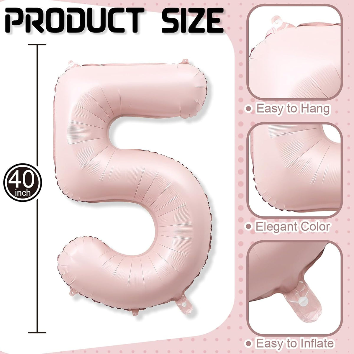 40'' Purple K-pop Number 5 Balloon for Girl 5th Birthday Party - Baby Pink / Number 5 - XXL - image 2