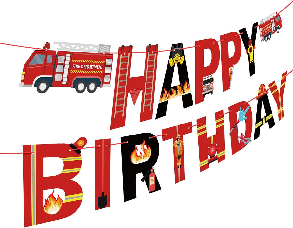Hxezoc fire truck happy birthday banner with 14 paper flags and 2 fire engine flags - view 10