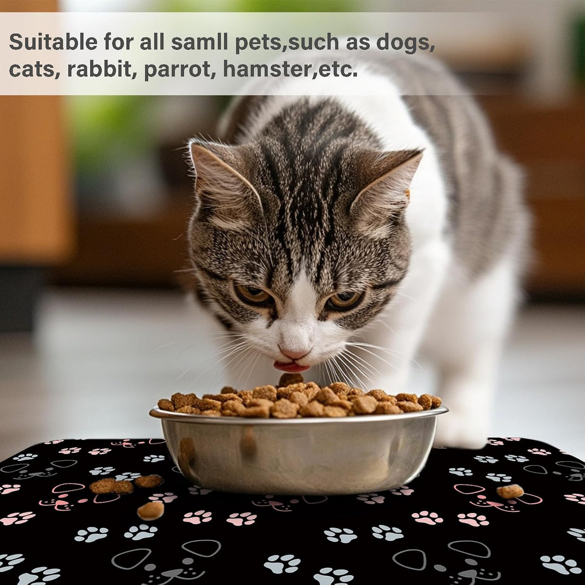 Patterned Cat & Dog Bowl Mat for Food and Water - Large (17" x 30") / Black-dog - image 3