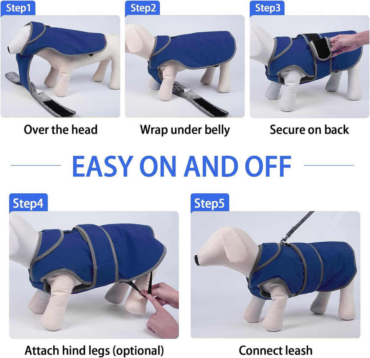 MIGOHI Warm Dog Coat Waterproof Winter Dog Jacket, M - Navy / Medium - image 4