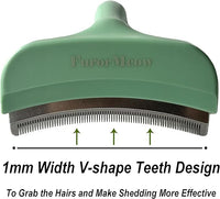 Pet Deshedding Tool with Curve Blade, Cat Grooming Brush, Tight V-shaped Teeth Shedding Comb for Cats and Dogs (Green, Large)