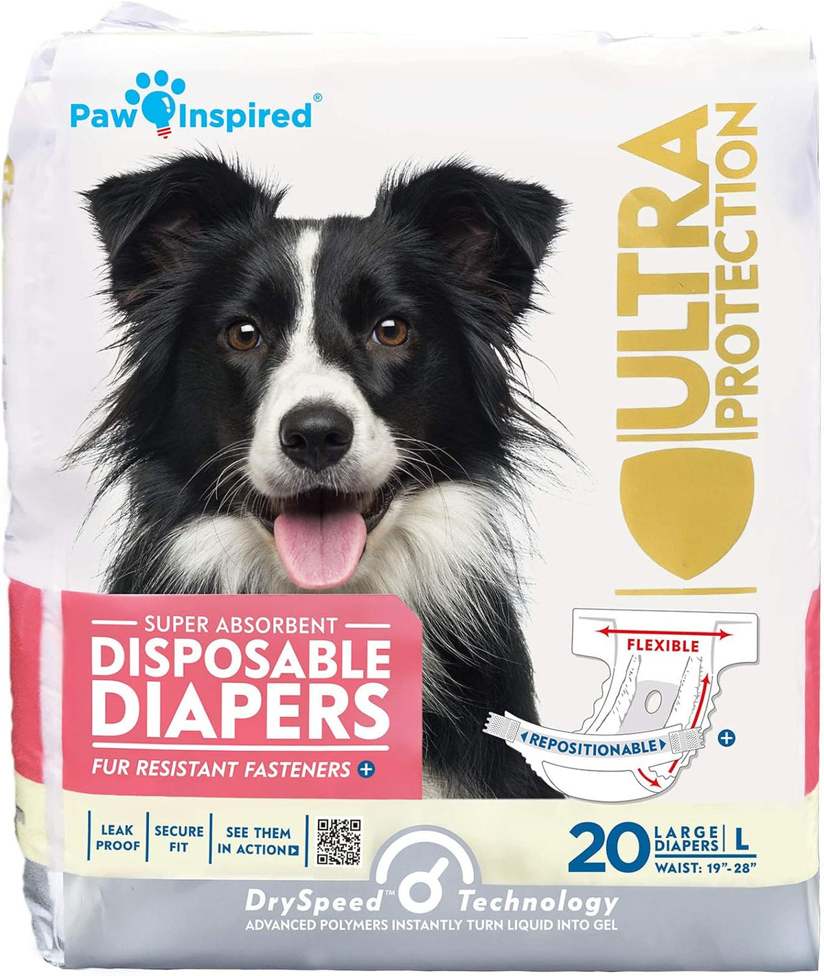 Paw Inspired 32ct Disposable Dog Diapers - Large (20 Count)