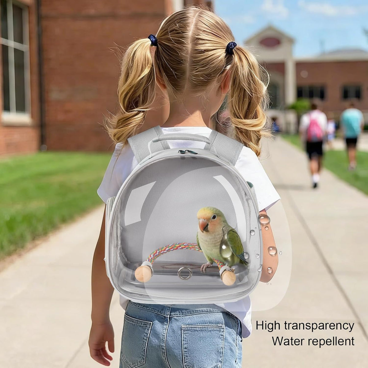 Small Bird Travel Backpack Carrier Cage - Grey / Clear Bubble + Tray - image 4