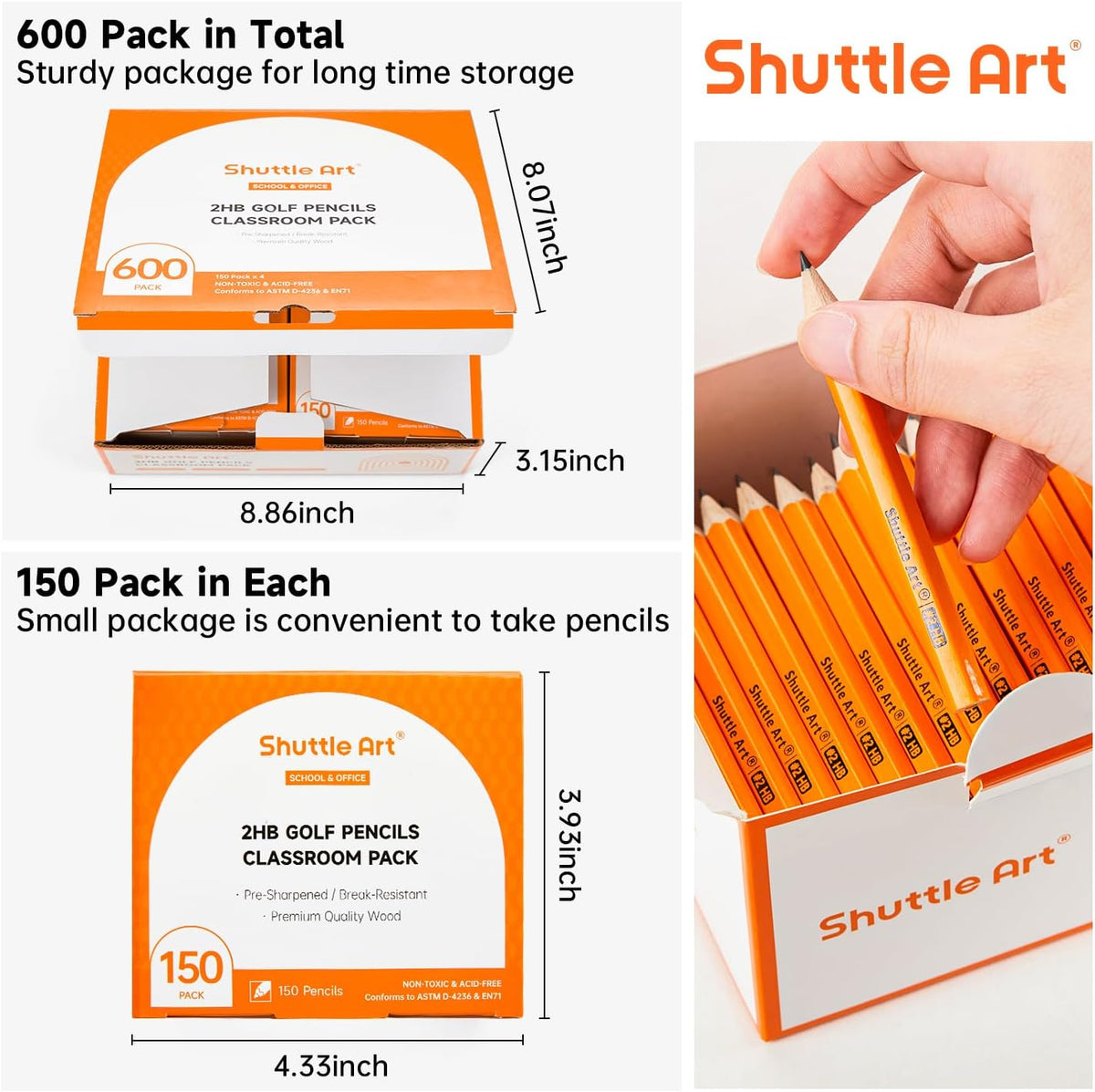 Shuttle Art 360 Pack #2 HB Golf Pencils - Yellow / 600 - image 2