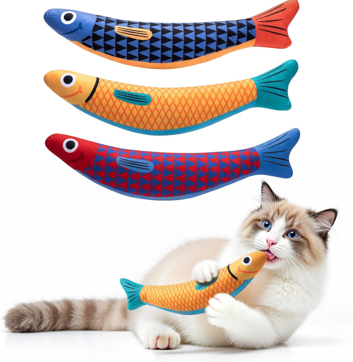 PetBusy Cat Toys with [5000 mg A+Natural Catnip & Silvervine] Kicker - Blue+Yellow+Red