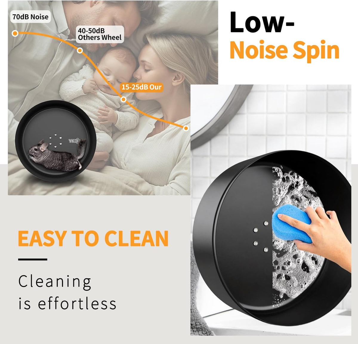 15" Aluminum Alloy Silent Chinchilla Exercise Wheel – Essentials for Small Pets - Black - image 2