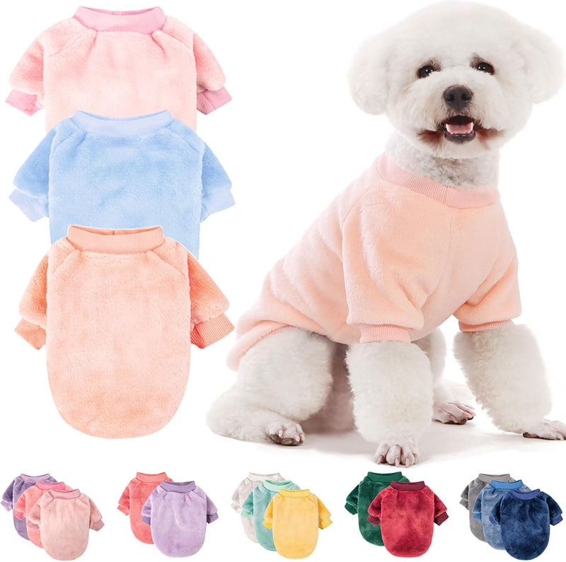FabriCastle Dog Sweater, 3-Pack Dog & Cat Clothes, Ultra Soft and Warm Pet Jackets XXS XS for Small - Ballet pink,Skyblue,Peach / X-Small