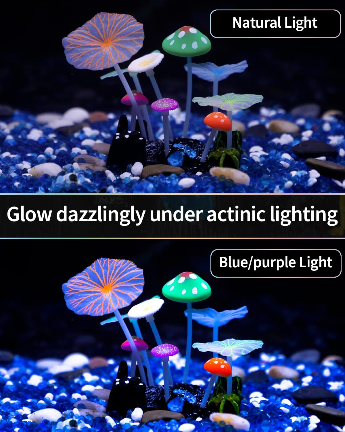 Uniclife Aquarium Coral Plant Ornament with Glowing Effect Imitative - Mushroom&Lotus - image 4