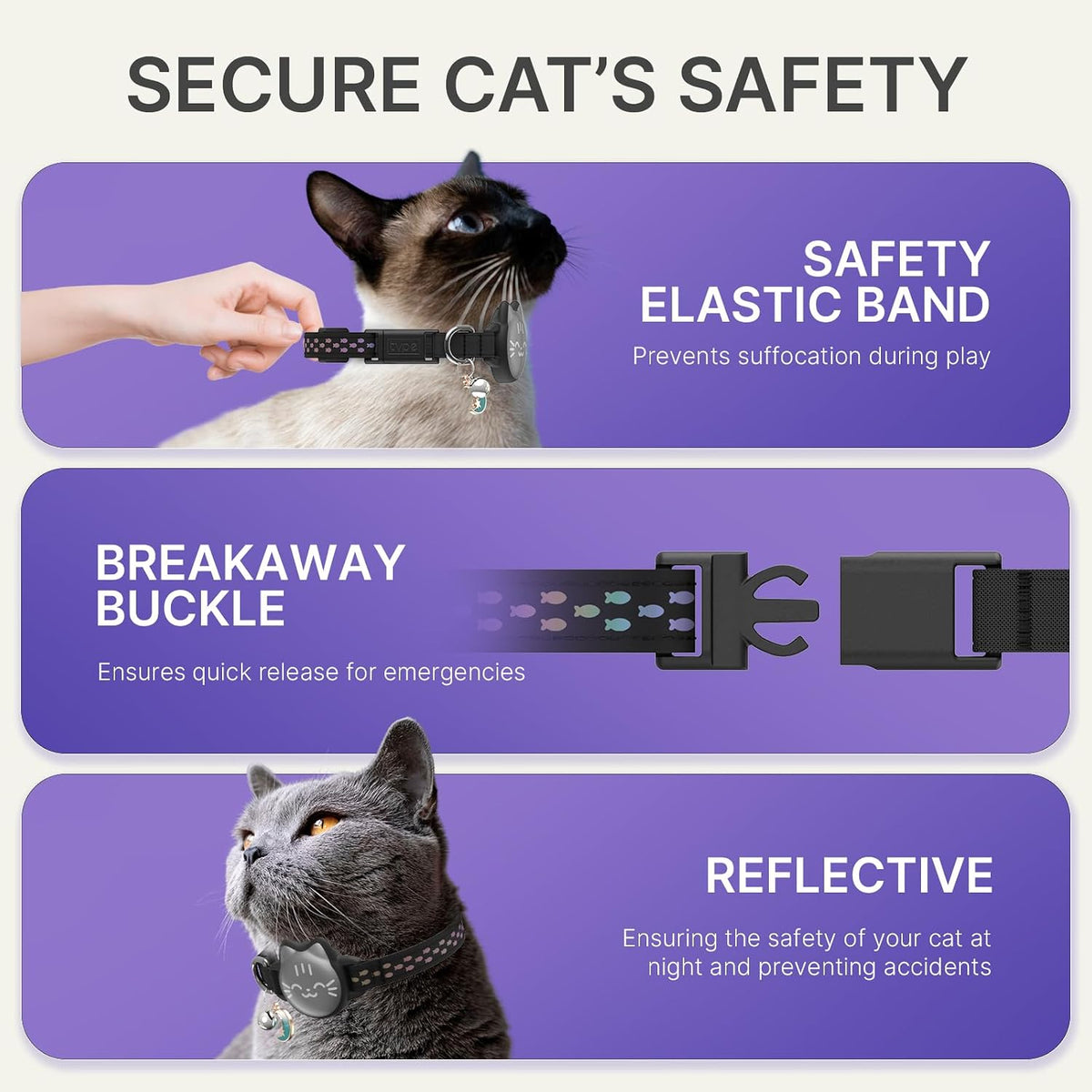 AirTag Cat Collar, Reflective Breakaway Collar - Regal Purple / Small(9-13inch) - image 4