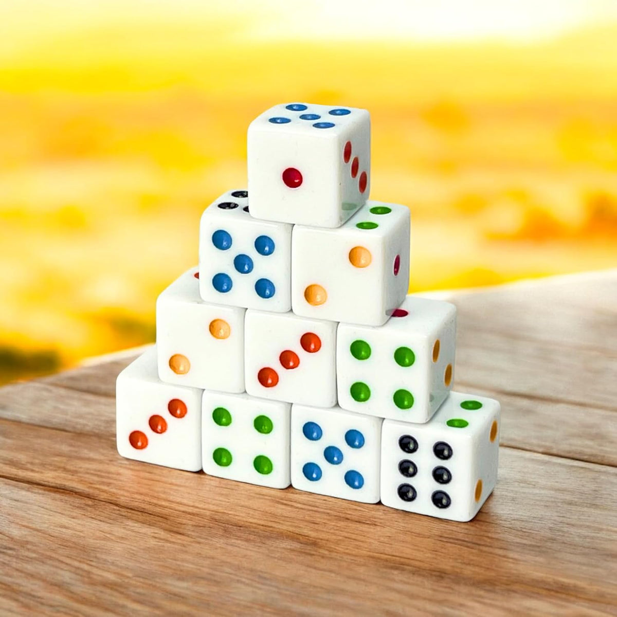 Luck Lab 6 sided dice set of 10 white 16mm D6 dice with multicolor rainbow pips - view 7