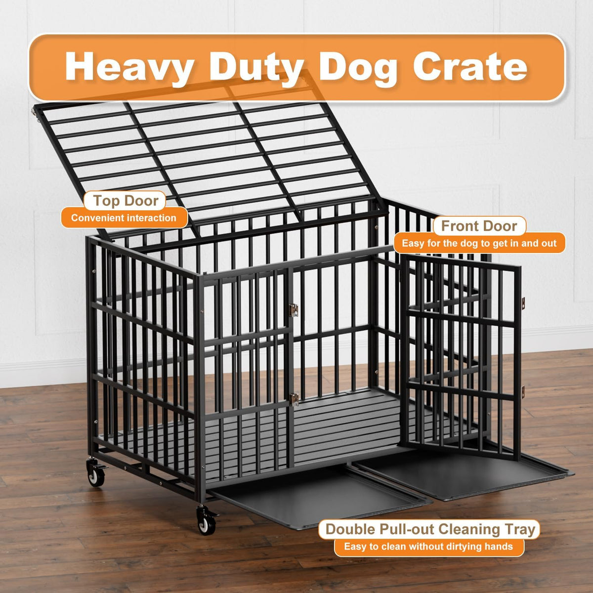 48 Inch Heavy Duty Dog Crate with Wheels - 47.2"L x 30.7"W x 30.8"H - image 4