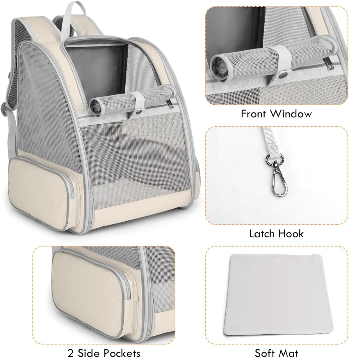 Cat Backpack Carrier, Small Dog Carrier Backpack with Fully Ventilated Mesh, Kitten Wand Feather - Beige - image 2