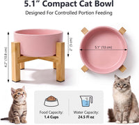 Elevated Cat Water Bowl, Ceramic Raised Cat Food Bowl with Adjustable Bamboo Stand, 5.1" Compact - Small / Pink - image 2