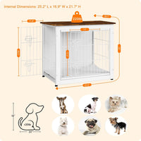 27" Dog Crate Furniture, Dog Kennel Indoor - White+Rustic Brown / 27.2"L x 20.1"W x 23.6"H - image 3