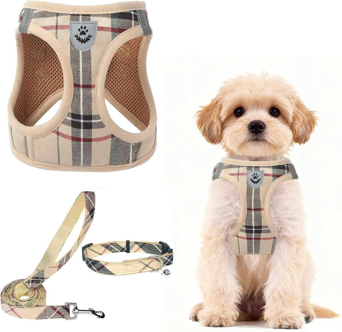 PUPTECK Dog Harness, Collar and Leash Set No Pull for Small Medium Sized – Essentials for Dogs - Beige / S (CHEST 14.5"-16") / Patterned Harness Collar and Leash Set
