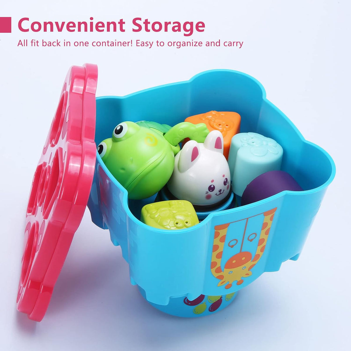 WOWOHAGE baby stacking cups with animals, shape blocks, castle sorter and frog - view 4