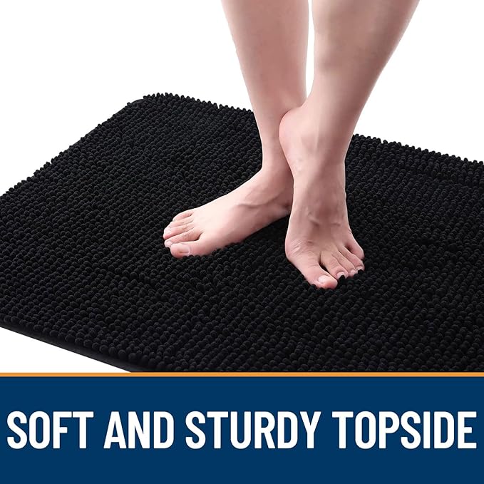 OLANLY Dog Door Mat Set 4-Piece 30x20, Absorbs Moisture and Dirt, Absorbent Non-Slip Washable Doormat, Quick Dry Chenille Mud Mat for Dogs, Entry Indoor Entryway Carpet for Inside Floor, Black