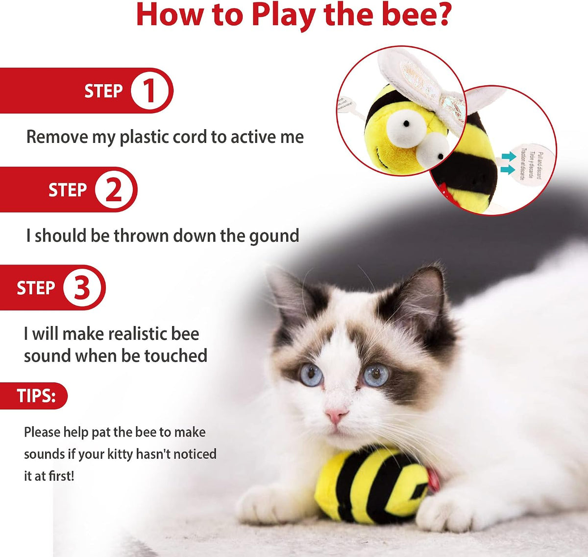 GiGwi Interactive Cat Toys Squeaky - Bee - image 3