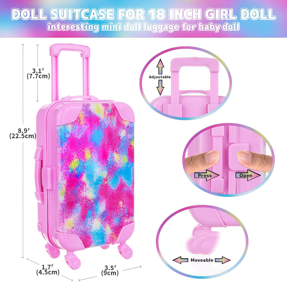 K.T. Fancy 23 PCS 18 Inch Girl Doll Accessories Suitcase Luggage - Pink Sequined Suitcase - image 3