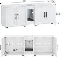 Gaomon Litter Box Enclosure with Double Cage, Cat House,Hidden Litter Box Enclosure Furniture for 2 Cats, Wooden Enclosed Cat Litter Box Furniture,55”L x 17.7”W x 22.5”H,White