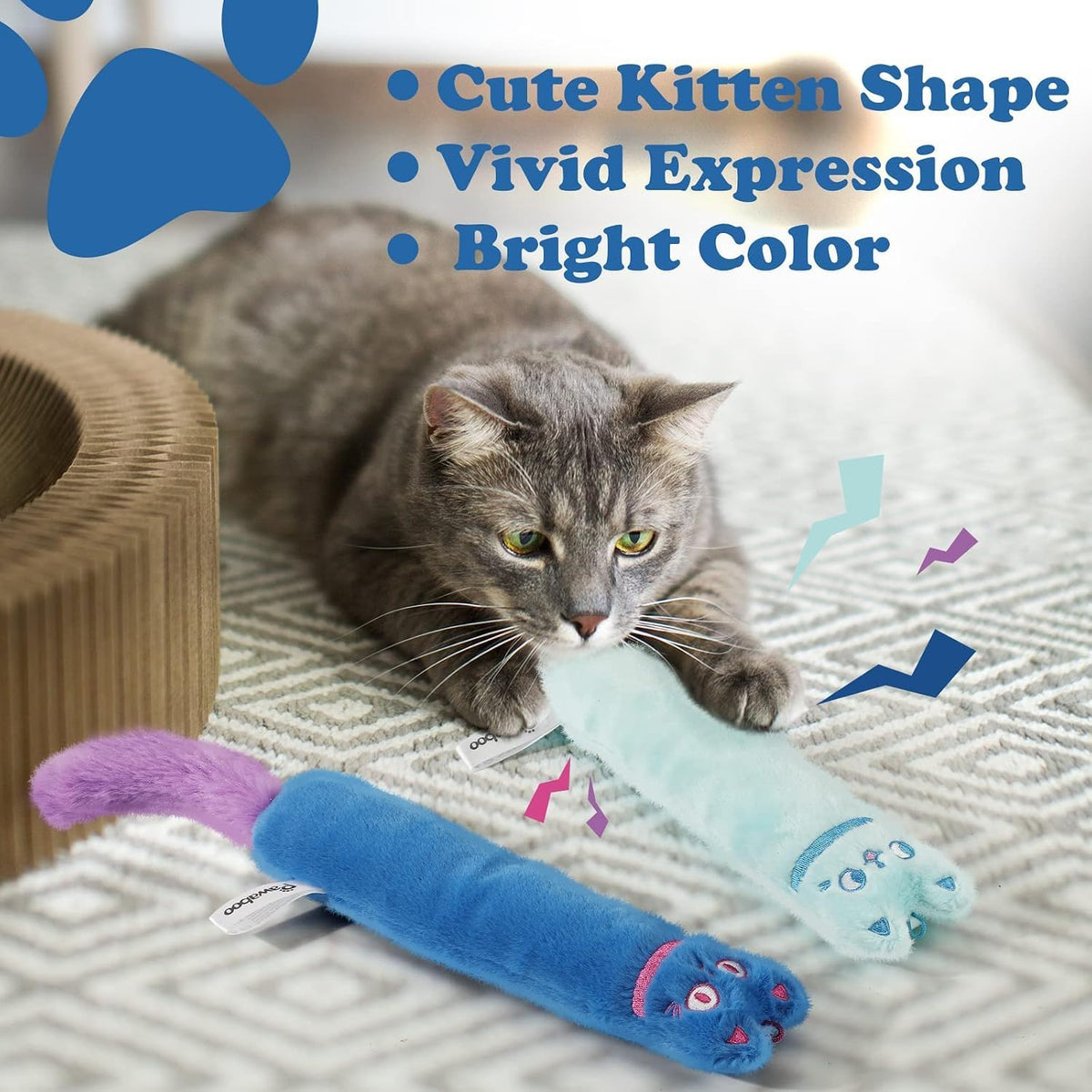Pawaboo Cat Toys, 2 Pack Plush Catnip Toys with Bell and Crinkle Paper – Essentials for Cats - image 4