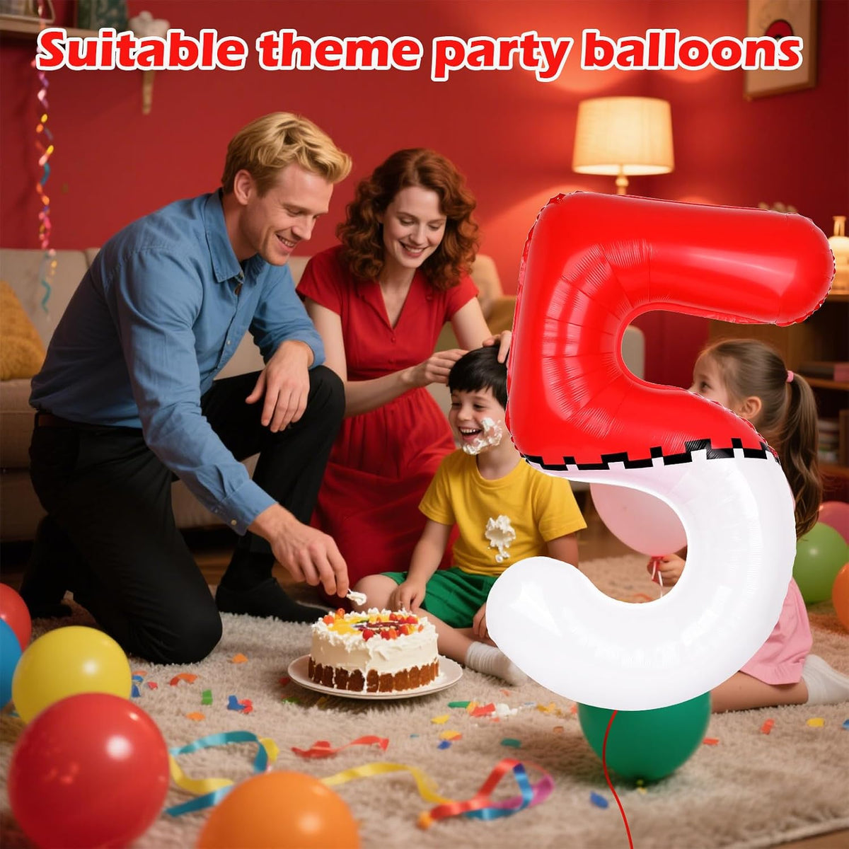 40 Inch Vibrant Spider-Themed Number Foil Balloons - Red+white / 5 - image 3