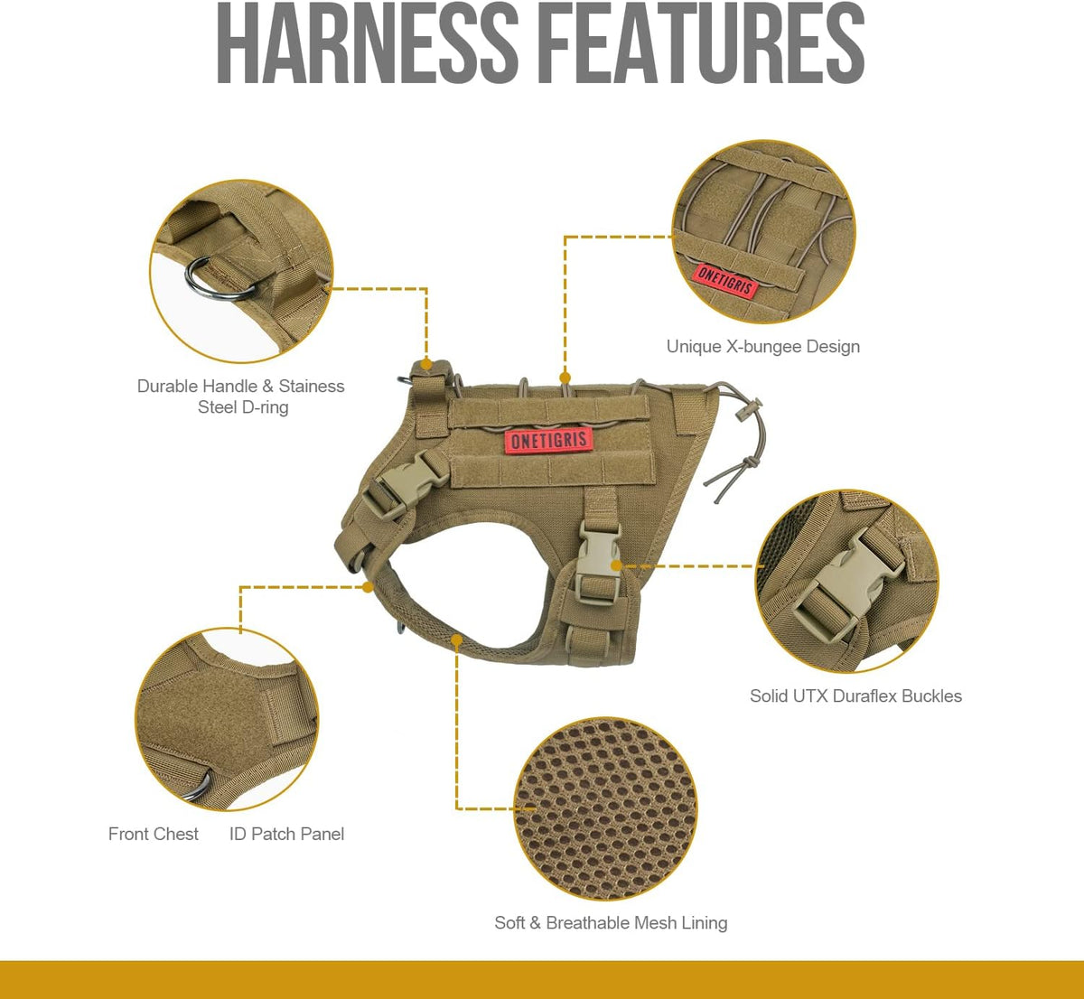 OneTigris Tactical Dog Harness No-Pull Service Vest for Medium Large - Small / Brown - image 4