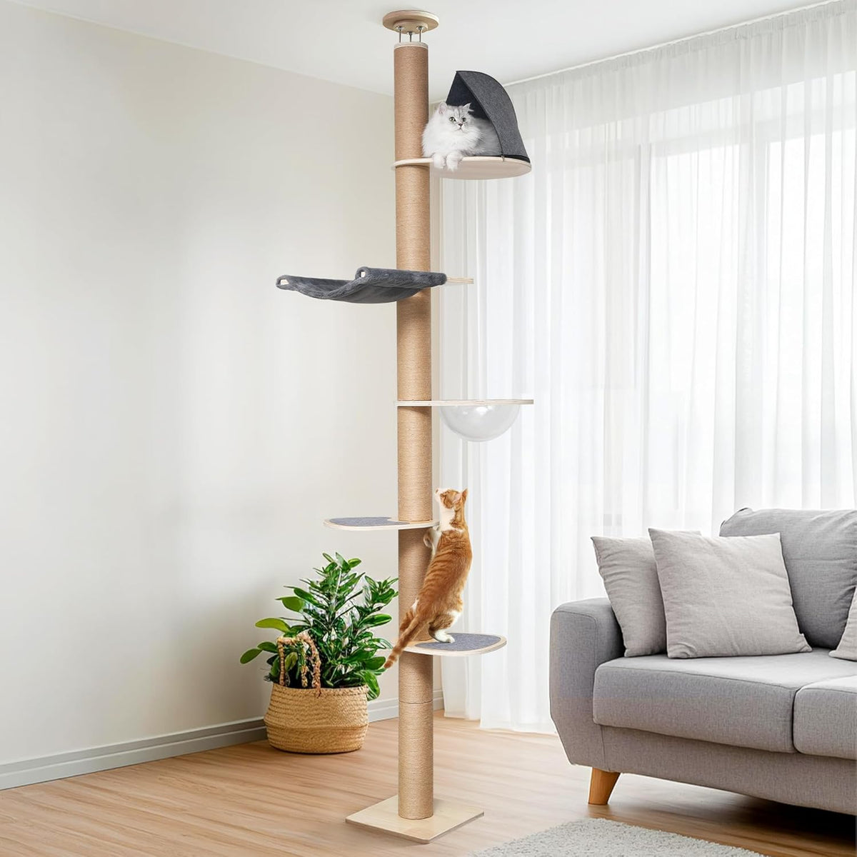 FUKUMARU Floor to Ceiling Cat Tree, 6 Level - Grey