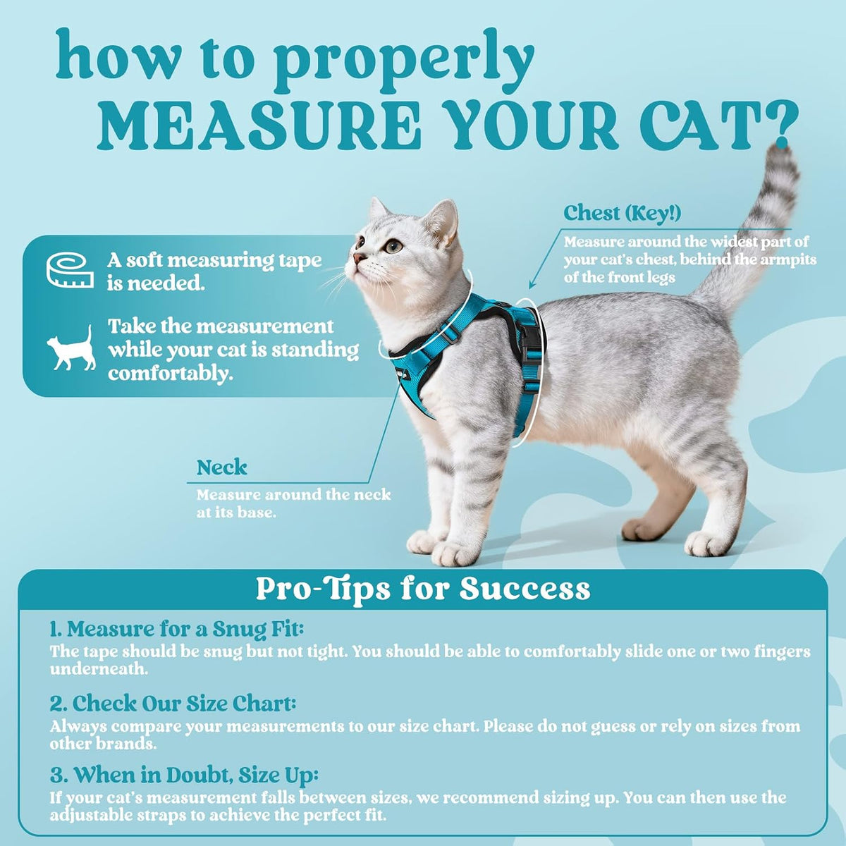 rabbitgoo Cat Harness and Leash Set, Escape Proof Vest - M / Teal - image 2