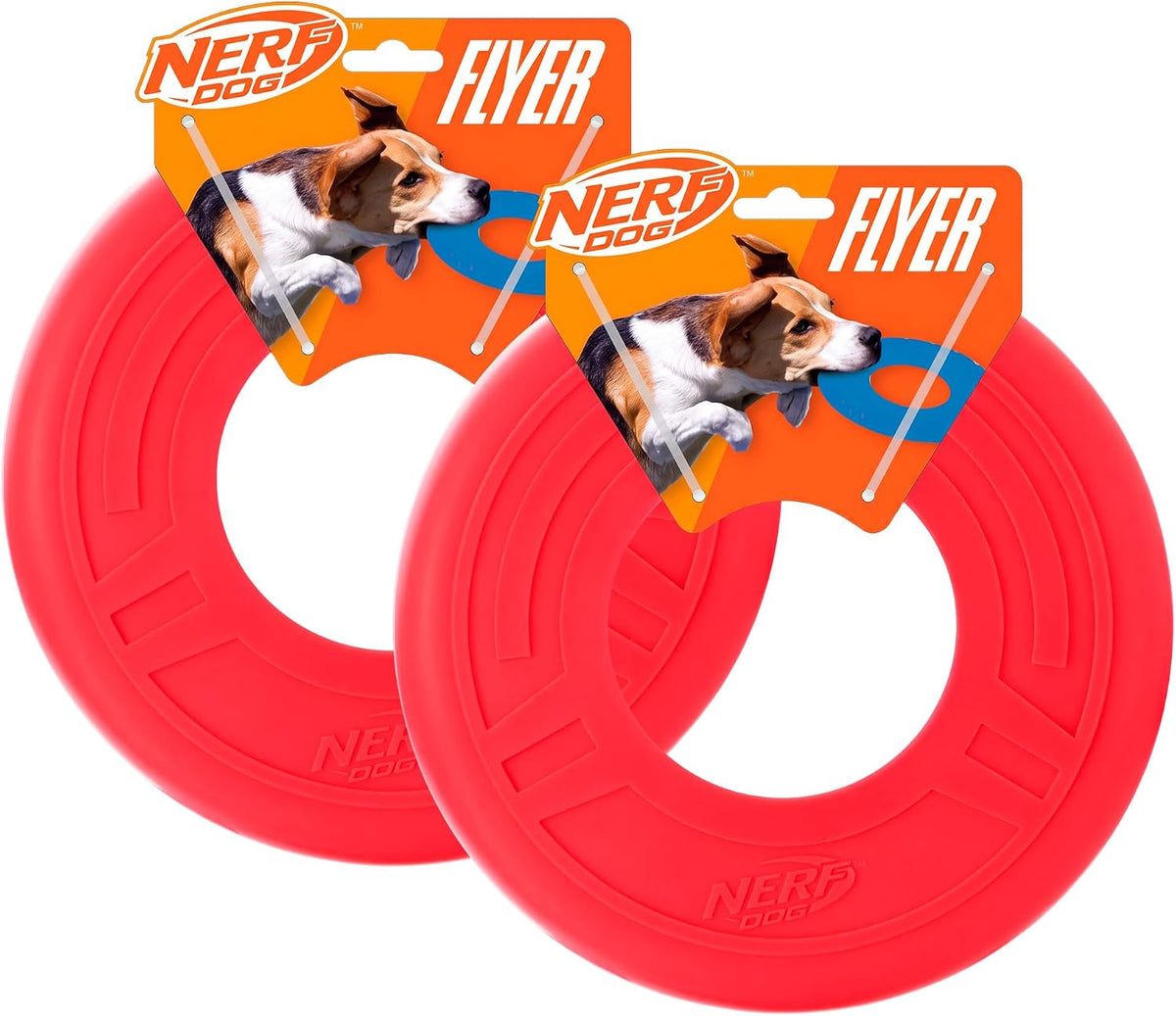 Nerf Dog Tire Flyer Dog Toy Gift Set - Red / 10 Inch (Pack of 2)