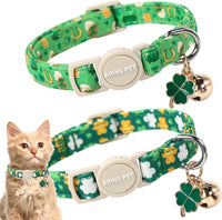 ARING PET 2 Pack Cat Collar-Cute Cotton Cat Collar Breakaway - St Patrick-Green Beer & Clover