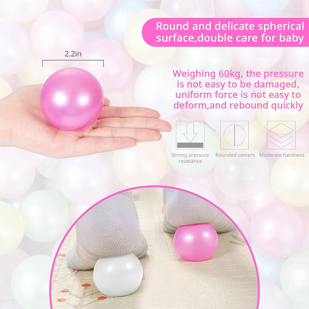 Ball Pit Balls for Toddlers, Crush Proof - Round - 10 Pearl Colors / 200 balls - image 3