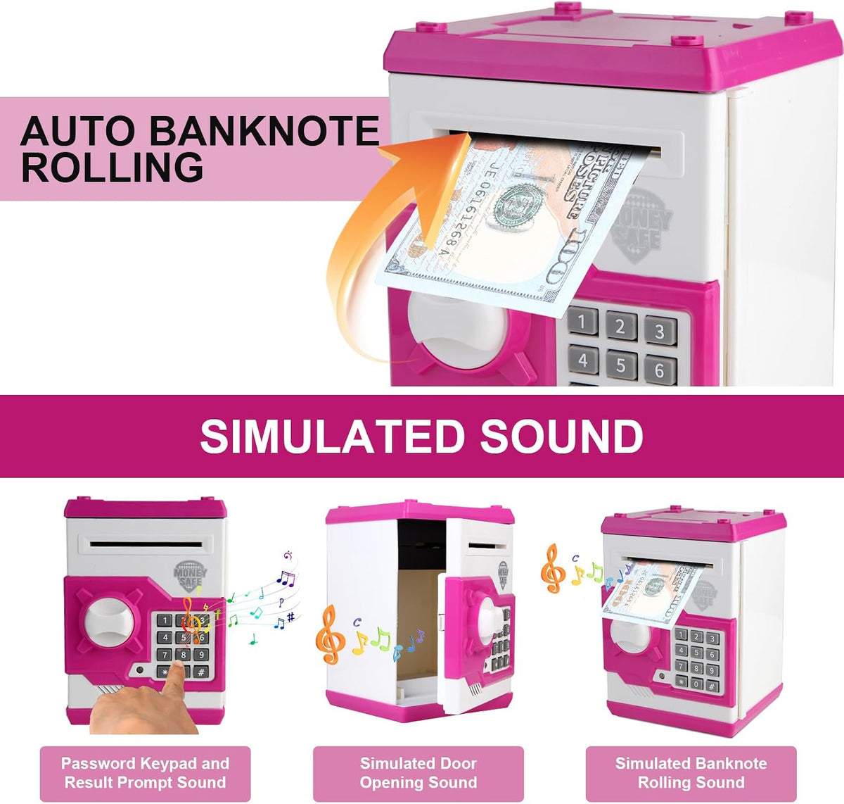 Pup Go ATM Piggy Bank for Kids, Password Electronic Kids Safe - Pink - image 2