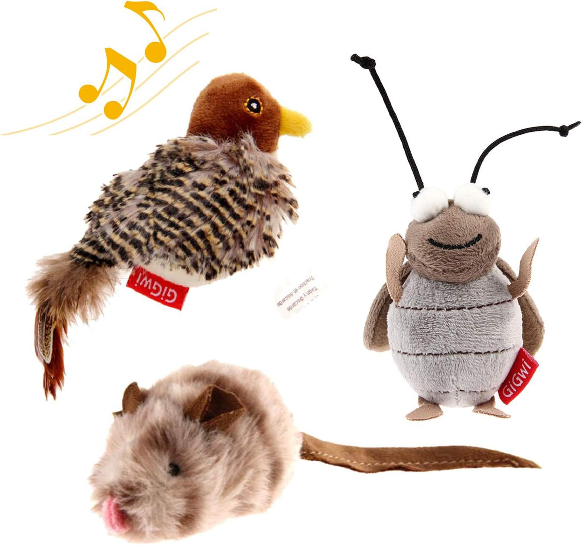 GiGwi Interactive Cat Toys Squeaky - Bird+Mouse+Cricket