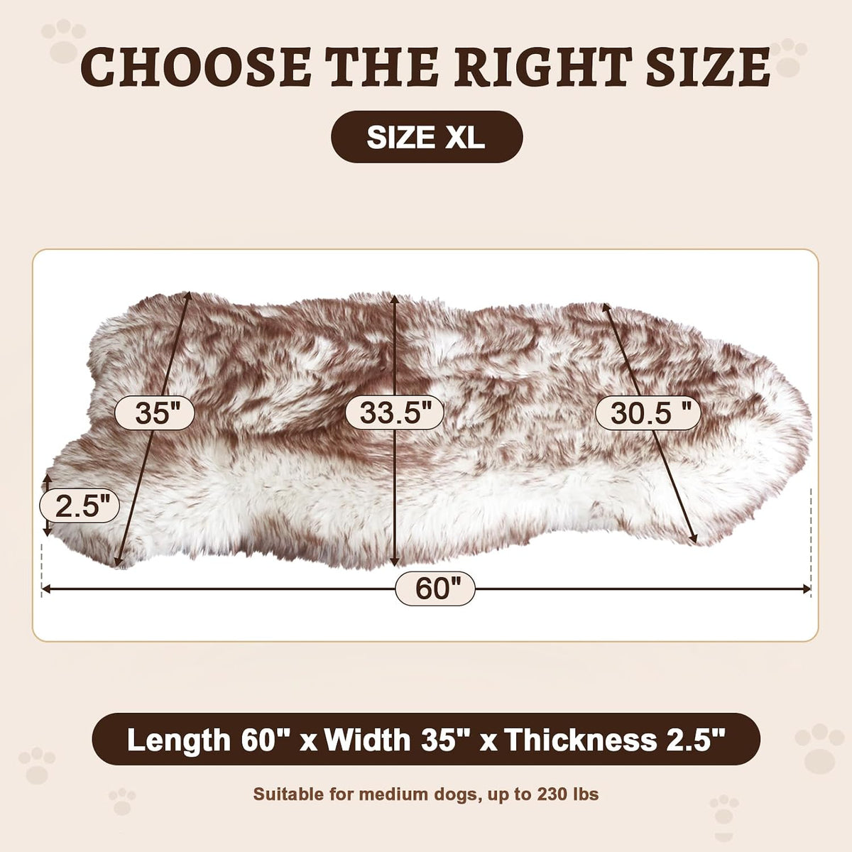 Faux Fur Dog Bed Rug for Large Dogs - Brown / Extral Large, All Breed Sizes - image 2